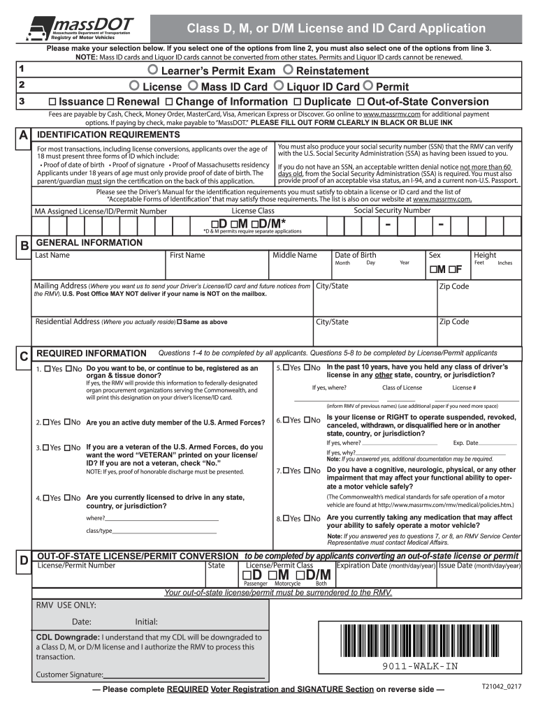  Massachusetts Real ID Application Form 2017-2024